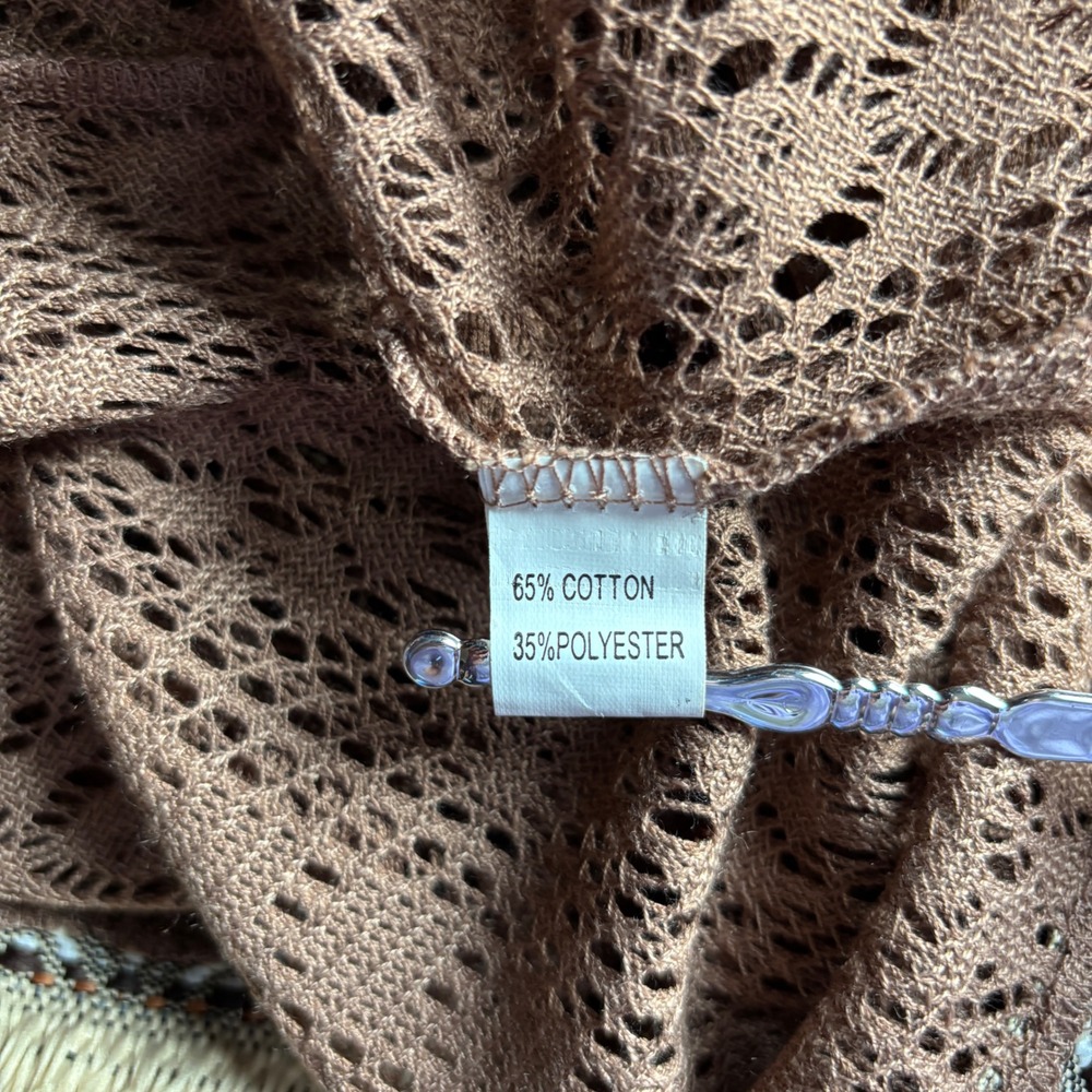 NWT Origami by Vivien Brown Boho Crochet Knit Fringe Tunic or Swim Cover Up XL - Picture 8 of 12